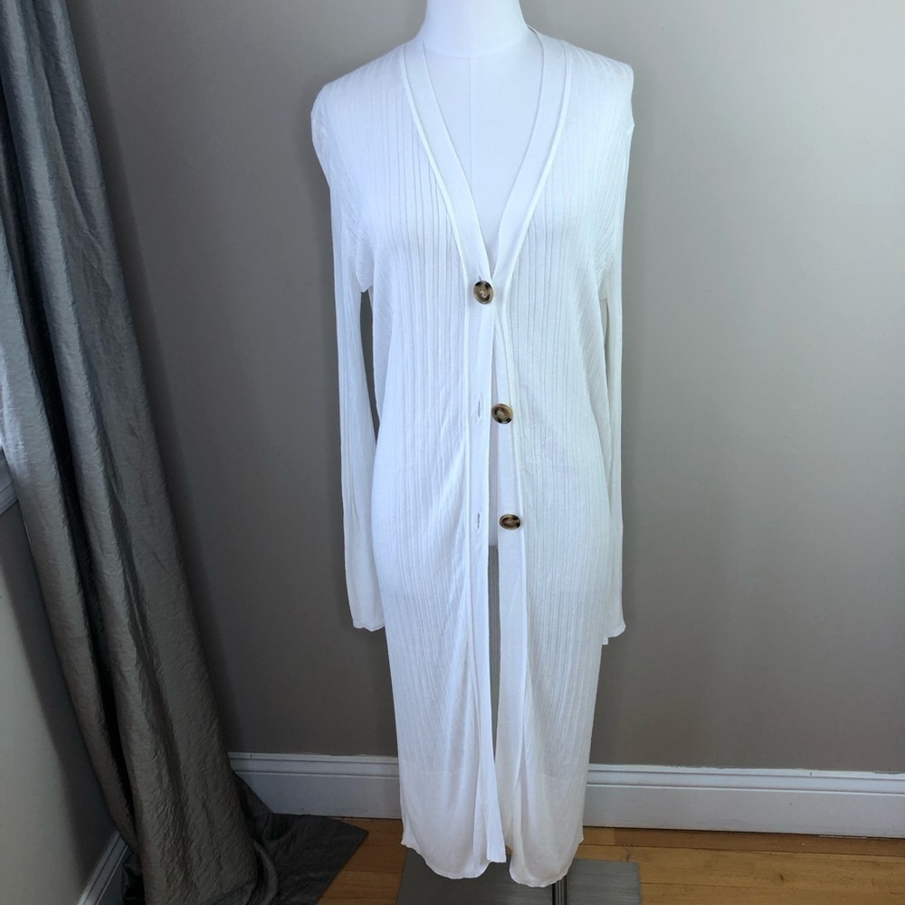 vintage 90's white sheer lightweight knit long line cardigan